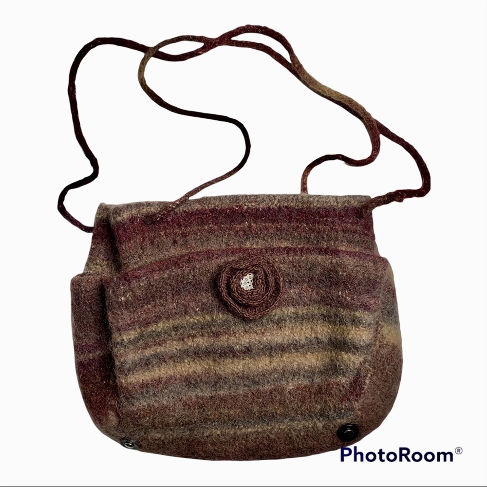 Artisan Handmade Ombre Brown Felted Wool Yarn Purse Shoulder Bag